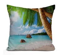 Tomda Tropical Palm Tree Cushion Cover ANSE Lazio Beach at Praslin Island Cotton Linen Decorative Pillow Case Throw Pillow Cover Home Sofa Decor 18x18 Inch Pillow Cover