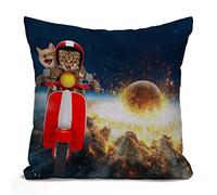 Tomda Two Funny Cats are Driving a Moped Cotton Linen Cushion Cover Throw Pillow Case Home Office Decorative for Sofa Living Room Square 45x45cm 18x18 Inches
