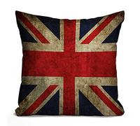 Tomda Vintage British Flag Farmhouse Cushion Cover Home Decor Cotton Linen Throw Pillow Case Pillow Cover 45x45cm 18x18 Inch for Sofa Couch
