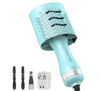 Tome 4-in-1 One-Step Hot Air Brush and Styler, Suitable for All Hair Types, Reduces Heat Damage, More Gloss, Professional Volumizer Hair Dryer with Protective Cover, Blue