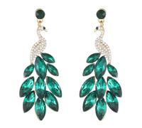 Tomedeks 1 Pair Women Tassel Earrings Peacock Crystal Boho Beads Waterfall Drop Earring with Fringe, Green