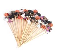 Tomedeks 100 Counts Halloween Cocktail Sticks,Wooden Skewers with Ghosts Bats Spiders Pumpkin Ornament,Halloween Table Decorations,Appetizer Fruit Canape Finger Food Picks,Halloween Party Decorations