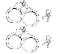 Tomedeks 2 Pair Hand Cuffs, Stainless Steel Handcuff Key, Handcuffs Adult Woman, Police Handcuffs Toy