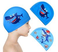 Tomedeks 2 PCS Swimming Cap Kids,Swimming Cap,Cartoon Swimming Cap,Polyester Kids Swimming Cap,Fabric Swimming Cap Kids,Children Cartoon Swimming Cap,Swimming Hat Kids Age 4-10(Sharks)
