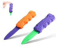 Tomedeks 2 Pieces Retractable Fake Knives, Missing Daggers with Plastic Blade, Toy Knife, Magic Accessories for Adult Fool's Day Party Souvenirs(Orange/Green)