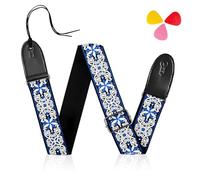Tomedeks Guitar Strap with 3pcs guitar picks, Jacquard Embroidered Cotton Straps with Leather Ends Premium Guitar Strap for Bass, Acoustic, Electric Guitar,88-150cm