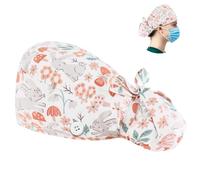 Tomedeks Scrub Hats Surgical Women,Long Hair Bouffant Hat,Scrub Cap,Surgical Cap,Printed Bouffant Turban Cap,Adjustable,Medical Scrub Caps Women With Button Closure,Cotton Scrub Hat(Bunny)