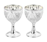 Tomedny 2 PCS Wine Glasses, 3D Relief Wine Glass Rose Flower Drinking Glassware Vintage Drinking Glassware Decorative Floral for Wedding Party Dinner Birthday (Silver)
