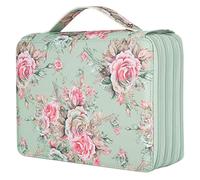 Tomedny 200 Slots Colored Pencil Case, 4 Layer Pencil Holder with Zipper Closure Portable Pen Organizer Large Capacity Stationery Case for Adults Artist (Rose on Green Background)