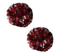 Tomedny 2PCS Cheerleading Pompoms, Dance Poms with Baton Handle Team Spirit Accessories Bright Shinny Color for School Sports Games (Double-headed silver with red dot laser)