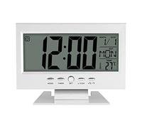 Tomedny Alarm Clock, Lcd Display Digital Desk Clock Sound Sensor with Calendar and Temp Display Battery Operated for Bedroom Bedside