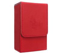 Tomedny Tarot Card Holder, PU Leather Tarot Card Case with Sun Moon Design Fold Top Large Size Storage Pouch for Universal Standard Size (Red)