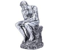Tomedny Thinker Statue, Vintage Style Thinking Man European Aesthetic Sculpture Character Reading Sculpture for Home Table Desk Decor (BL526 silver)