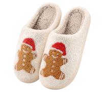 TOM hristmas Slippers Women Men Soft Plush Fluffy Slipper Lightweight House Slippers Moose Cookie Man Santa Claus Cozy Slipper for Gifts(Biscuit Man,3.5-4)