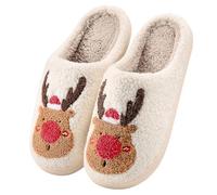 TOM hristmas Slippers Women Men Soft Plush Fluffy Slipper Lightweight House Slippers Moose Cookie Man Santa Claus Cozy Slipper for Gifts(Red Moose,7.5-8)