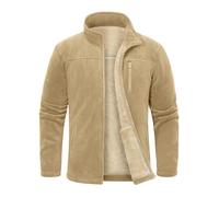 TOMEEK Mens Fleece Jackets Full Zip Winter Warm Outdoor Men's Jackets Stand Collar Casual Jacket with Pockets Thick Outwear Running Hiking(khaki,XL)