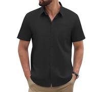 TOMEEK Men's Short Sleeve Shirts Casual Regular Fit Dress Shirt Summer Business Work Formal Button Down Shirt Plain(Black,M)