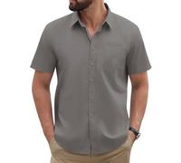 TOMEEK Men's Short Sleeve Shirts Casual Regular Fit Dress Shirt Summer Business Work Formal Button Down Shirt Plain(Grey,M)