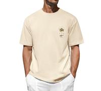 TOMEEK Mens T Shirt Graphic T-Shirts Casual Short Sleeve Cotton Tee Shirts Palm Tree Print Summer Top Cool California T-Shirts for Men UK,Beige,XL