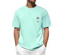 TOMEEK Mens T Shirt Graphic T-Shirts Casual Short Sleeve Cotton Tee Shirts Palm Tree Print Summer Top Cool California T-Shirts for Men UK,Green,XL