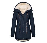 TOMEEK Women Parka Winter Coat Warm Fleece Lined Jacket Thick Quilted Hooded Outerwear Windproof Cotton Padded Overcoat with Pockets,Navy blue,Size XL