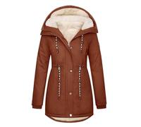 TOMEEK Women Parka Winter Coat Warm Fleece Lined Jacket Thick Quilted Hooded Outerwear Windproof Cotton Padded Overcoat with Pockets,Red Brown,Size S