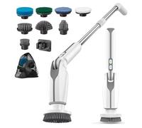 TOMEEM Electric Spin Scrubber, Upgraded with Remote Control, Dual Speed & 4 Adjustable Angles, 3 Adjustable Sizes, 8 Replaceable Heads, White Plastic Spin Scrubber