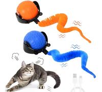 TOMEILAR 2PCS Interactive Cat Toys for Indoor Cats, Agile Moving Cat Ball with Tail, Automatic Kitten Toys for Bored Indoor Adult Cats, Motion Activated（Orange+Blue）