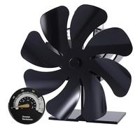 Tomersun 8-Blade Log Burner Stove Fan Heat Powered- Wood Burning Stove Fan with Thermometer for Fireplace/Log Burner/Woodburner/Multifuel Stoves, Silent Eco-Friendly
