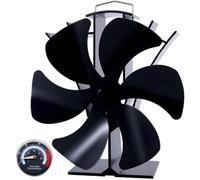 Tomersun Log Burner Stove Fan 6 Blades with Thermometer Woodburning Heat Powered Fire Fans for Fireplace/Wood Burning Stove/Log Burner