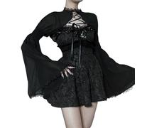 TOMETO STAR Bolero Shrug Tops for Women Goth Flare Sleeve Shrugs, Black 1, S