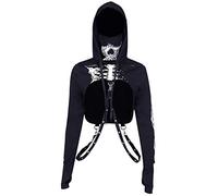 TOMETO STAR Women Gothic Punk Hoodies Bandage Crop Tops Long Sleeve Pullover Sweatshirt for Rave Festivals Streetwear, Black 1, Medium