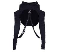 TOMETO STAR Women Gothic Punk Hoodies Bandage Crop Tops Long Sleeve Pullover Sweatshirt for Rave Festivals Streetwear, Black 3, Large