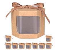 TOMETURE 10 Pcs Hexagonal Kraft Paper Cookie Boxes with Tight Seal and Convenient Design 10x10cm Treat Boxes for Bakery Packaging and Festive Gifting for Sweets and Desserts