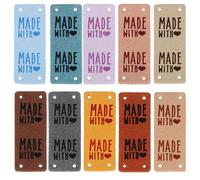 TOMETURE 10pcs Handmade Pu Leather Sewing Labels for Clothes and Crochet, Craft Tags with Hole, Not Easy to Fade, Assorted Colour, Elegant and Simple Style for DIY Clothing Projects