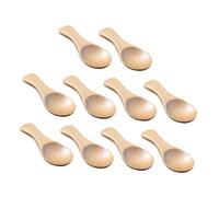 TOMETURE 10pcs Mini Wooden Salt Spoon with Short Handle for Scooping Salt and Ice Cream, Simple Elegant Design in Khaki, for Home and Tea House Use
