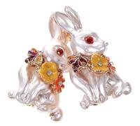 TOMETURE 2pcs Adorable Rabbit Brooch Pin Metal Animal Brooch with Pin Buckle Design, Eye-catching Addition for Clothes and Hats, Accessory for Chinese New Year and Holiday Outfits