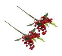 TOMETURE 2Pcs Christmas Artificial Holly Berry Stems with Red Simulation Berries for Holiday Home Decor, Festive Wreath Making and Seasonal Table Centerpieces