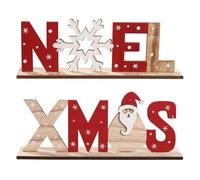 TOMETURE 2pcs Christmas Noel and Xmas Santa Wood Sign Tabletop Decoration with Flat Base Natural Rustic Holiday Appeal Wooden Letters for Shelf Or Party