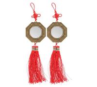 TOMETURE 2pcs Feng Shui Bagua Bronze Mirrors 7cm Octagonal Tai Chi Wall Hanging Ornaments with Zodiac Symbols for Home Protection and Harmony Decoration