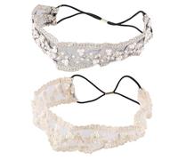 TOMETURE 2pcs Lace Beaded Elastic Headbands for Women Cloth Hair Accessories with Elegant Bead Decoration Black and Beige Suitable for Everyday Wear Weddings Proms and Special Events