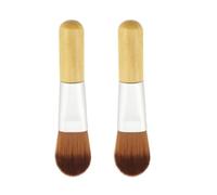 TOMETURE 2pcs Mini Foundation Brushes with Short Wooden Handles, Silky Nylon Fibres for Smooth Foundation Application, Portable Buffing Makeup Brushes for Daily Use