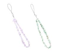 TOMETURE 2pcs Natural Crystal Beaded Phone Lanyard Set Mint Green and Purple, Cellphone Hanging Rope Wrist Strap Keychain for Mobile Accessories, Anti-lost Beaded Phone Bracelet Charm