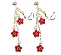 TOMETURE 2pcs Red Flower Pendant Dust Plugs for 3.5mm Earphone Jack, Small Floral Phone Accessories Compatible with Headphone Ports, Anti-dust Caps for Mobile Devices