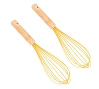 TOMETURE 2pcs Silicone and Wood Hand Whisk Set, Kitchen Hand Mixer for Home Baking and Scrambled Eggs, Dishwasher Safe Egg Beater that Blends Foods Quickly