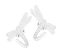 TOMETURE 2Pcs White Dragonfly Wall Mounted Coat Hooks - Decorative Metal Clothes Hangers for Bedroom Bathroom Door with Screws, Vintage Style Hanging Hooks for Coats Towels Keys