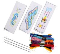 TOMETURE 3 Sets Embroidery Bookmarks Pendant Kits Cross Stitch Book Mark DIY Embroidery Bookmarks Polyester Material Assorted Color Creative Practical for Family and Friends