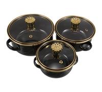 TOMETURE 3pcs Small Enamel Stockpot with Lid - Retro Kitchen Stew Pan with Double Handle - Enamelware Casserole Pot for Noodles Soup Food Cooking 500, 800, 1200ml