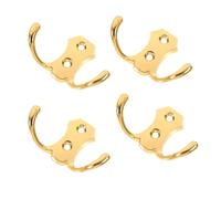TOMETURE 4pcs Golden Zinc Alloy Dual Hooks Wall-Mounted Clothes Hangers for Hanging Hats and Coats, Stylish and Simple Design, Heavy Duty Hooks for Bathroom and Bedroom Organisation