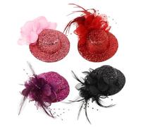 TOMETURE 4pcs Mini Top Hat Hair Decor with Glittering Woolen Strips, Universal-fitting Gold Fascinator Headband and Steampunk Hats for Women, Easy to Wear Hair Clips for Party and Festival